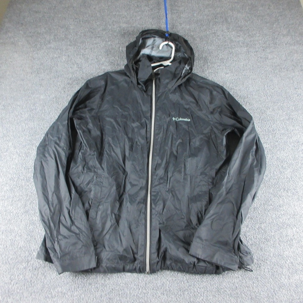 Columbia Jacket Womens XL Black Nylon Hooded Windbreaker Full Zip Lightweight